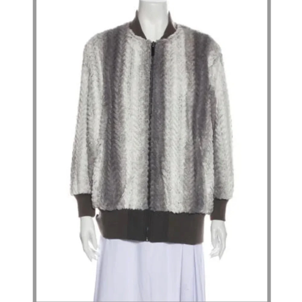 NWT A by Adrienne Landau‎ Faux Fur Reversible Bomber Jacket in Grey Size XS